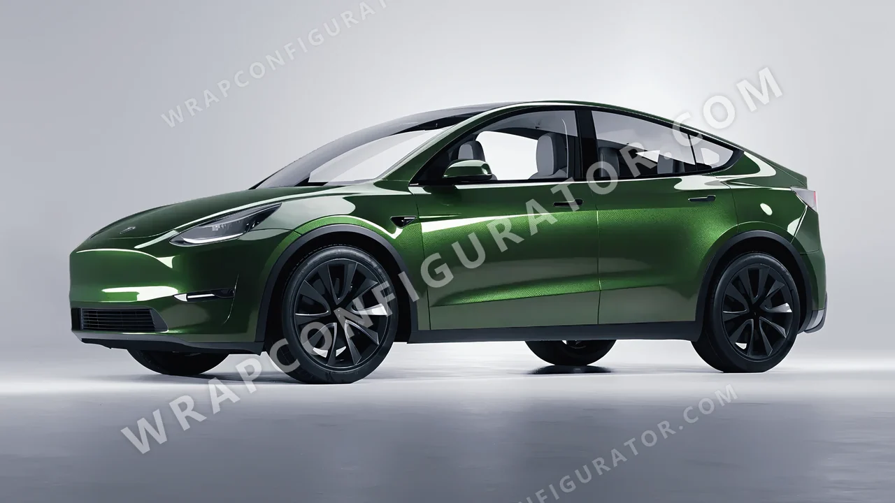 Green Tesla Model Y 2020 wrapped in ORACAL Fir Green 970RA-677G