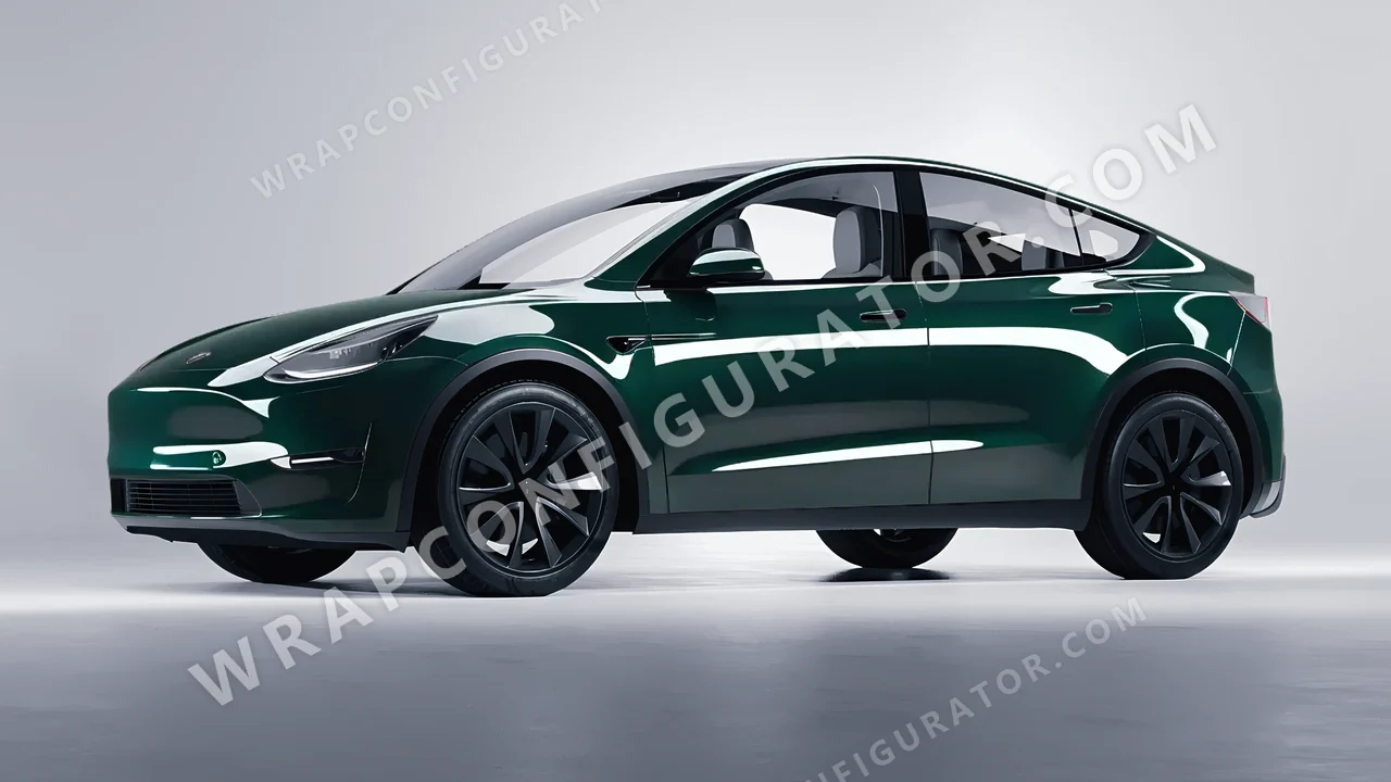 Green Tesla Model Y 2020 wrapped in ORACAL Fir Tree Green 970RA-622G