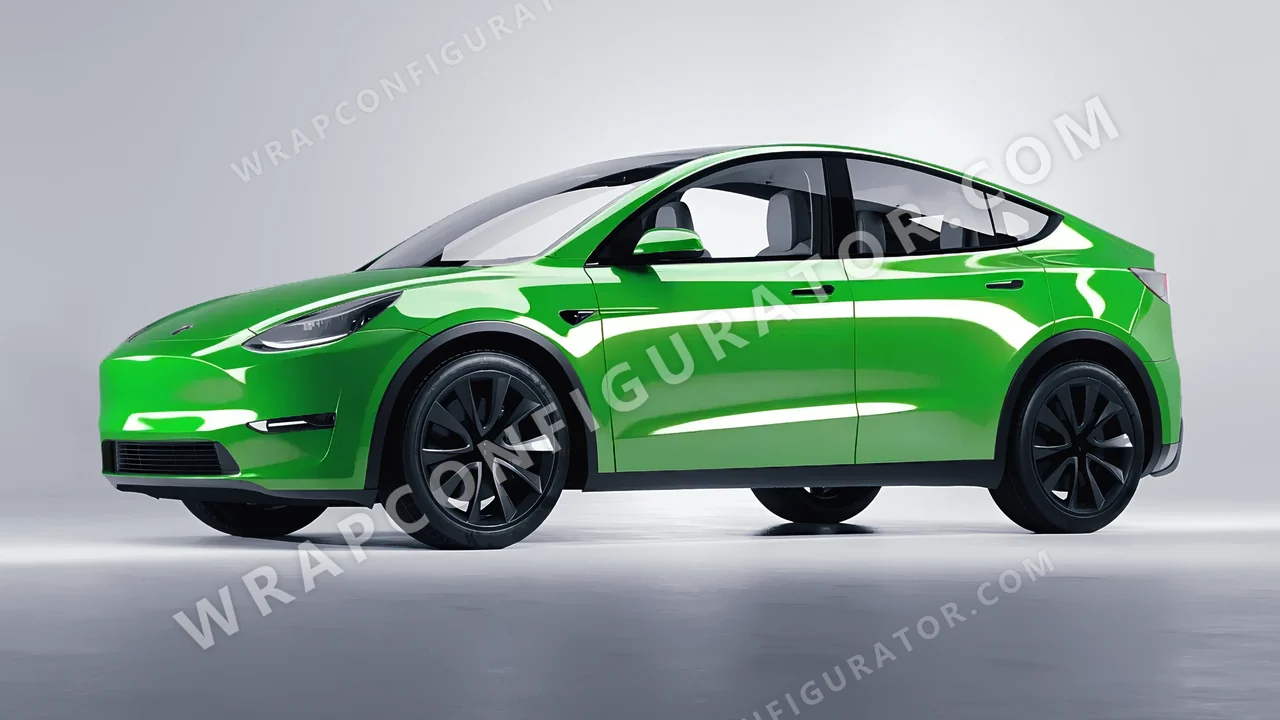 Green Tesla Model Y 2020 wrapped in ORACAL Grass Green 970RA-602G