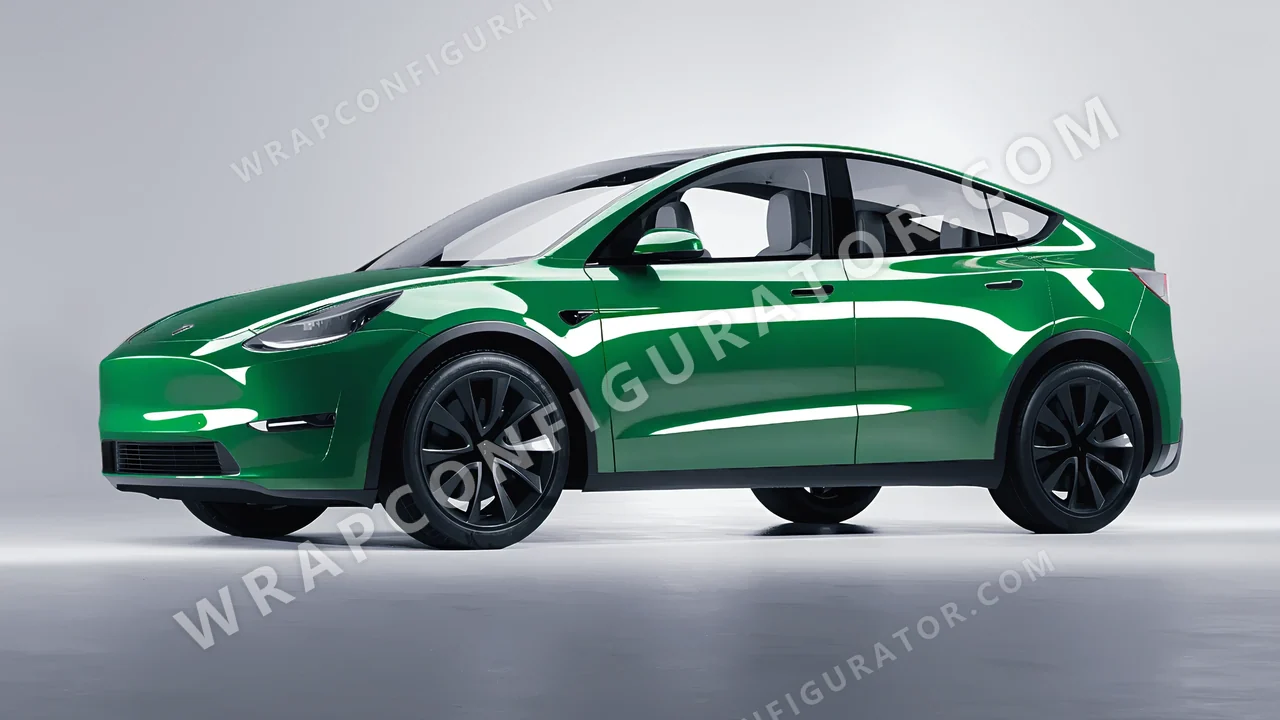 Green Tesla Model Y 2020 wrapped in ORACAL Police Green 970RA-612G
