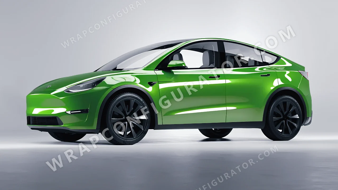 Green Tesla Model Y 2020 wrapped in ORACAL Tree Green 970RA-486G