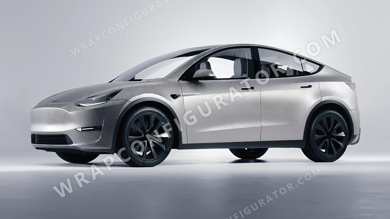 Grey Tesla Model Y 2020 wrapped in 3M Carbon Fiber Anthracite CFS201