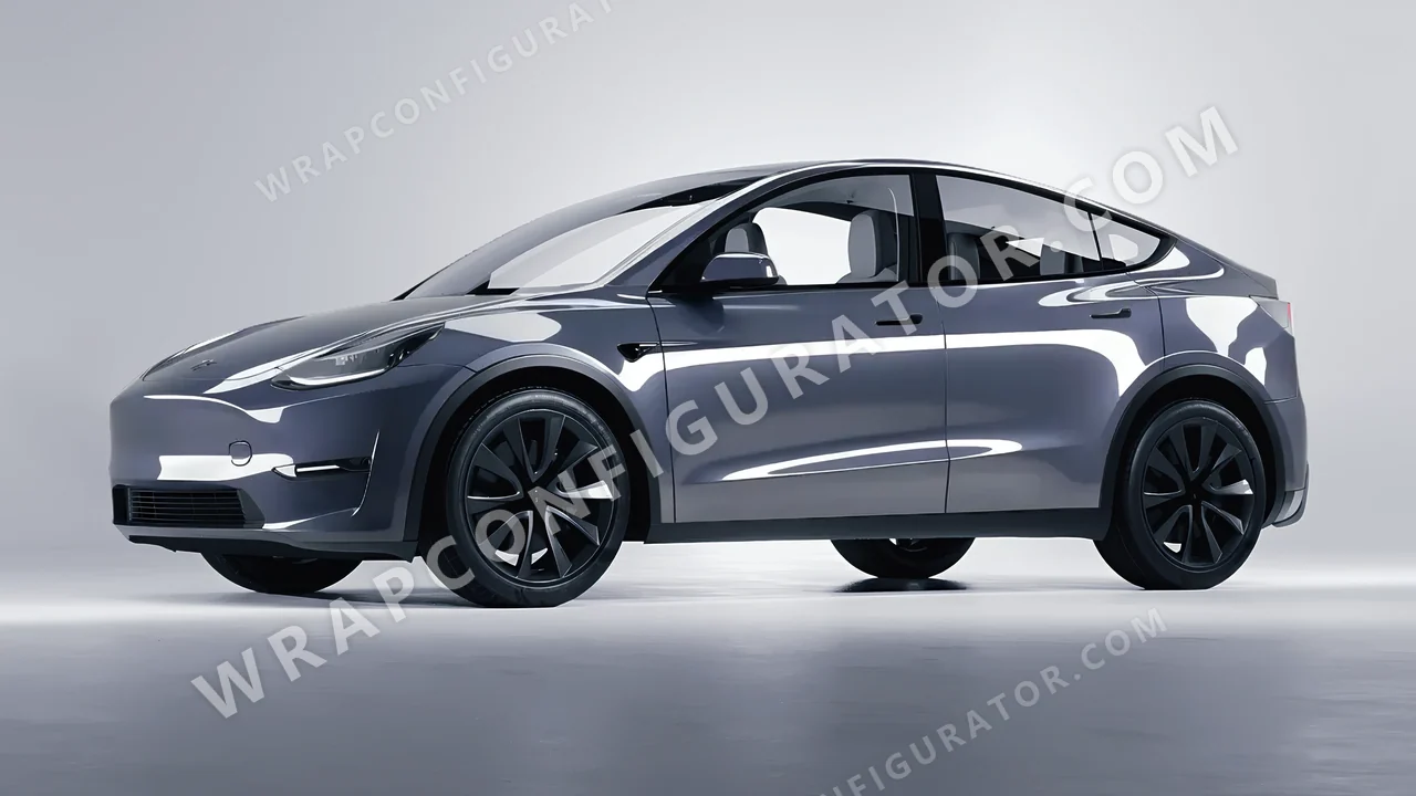 Grey Tesla Model Y 2020 wrapped in 3M Gloss Glacier Gray GP291