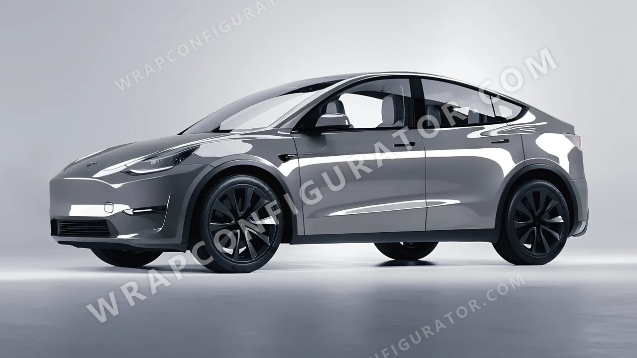 Grey Tesla Model Y 2020 wrapped in 3M Gloss Storm Gray G31