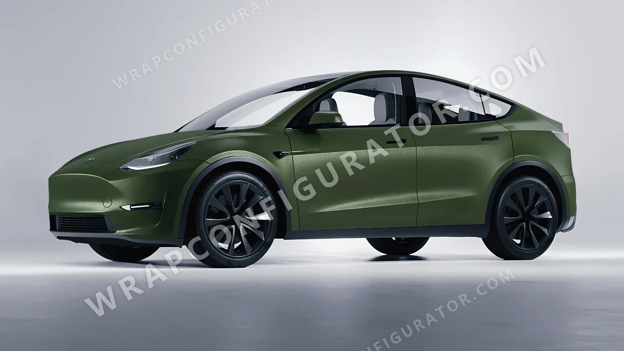 Grey Tesla Model Y 2020 wrapped in 3M Shadow Military Green SB26