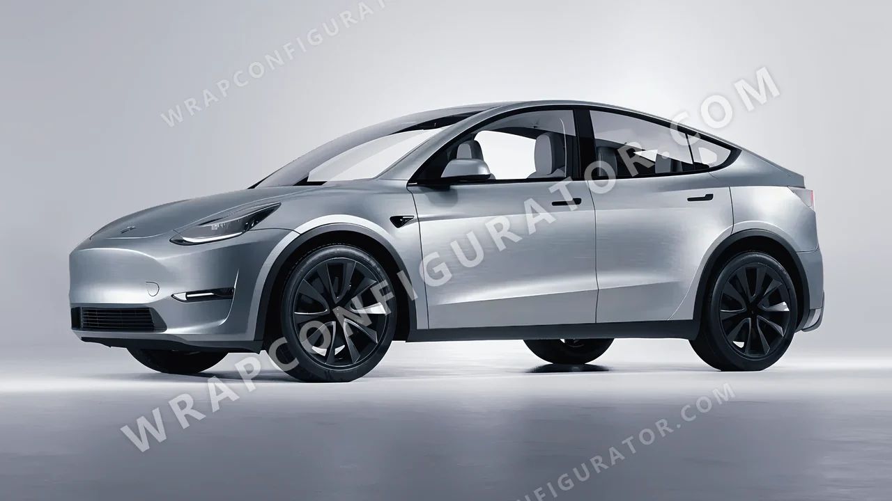 Grey Tesla Model Y 2020 wrapped in Avery Dennison Brushed Steel SW900-813-X