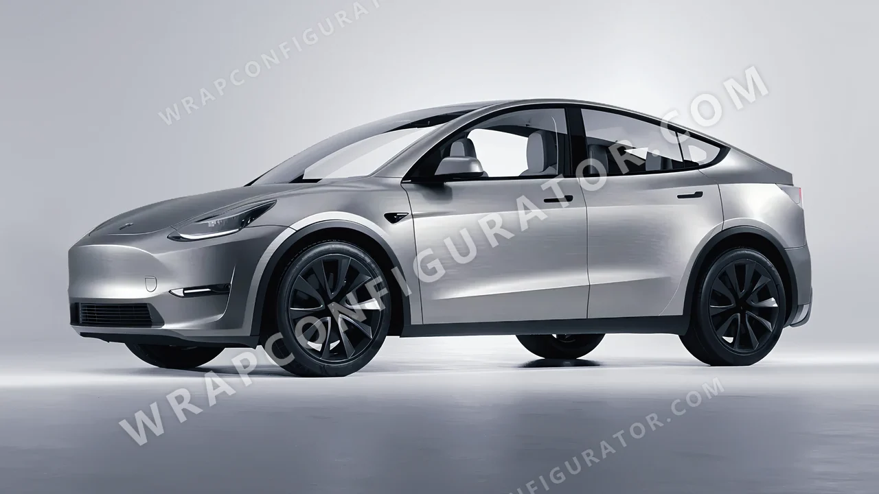 Grey Tesla Model Y 2020 wrapped in Avery Dennison Brushed Titanium SW900-802-X