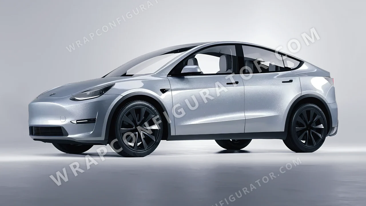 Grey Tesla Model Y 2020 wrapped in Avery Dennison Quick Silver SW900-816-M