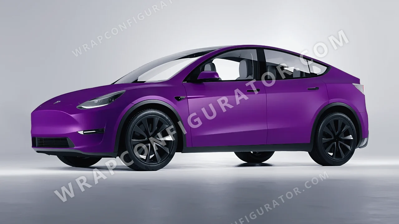 Grey Tesla Model Y 2020 wrapped in KPMF Matt Iced Amethyst Titanium K75568