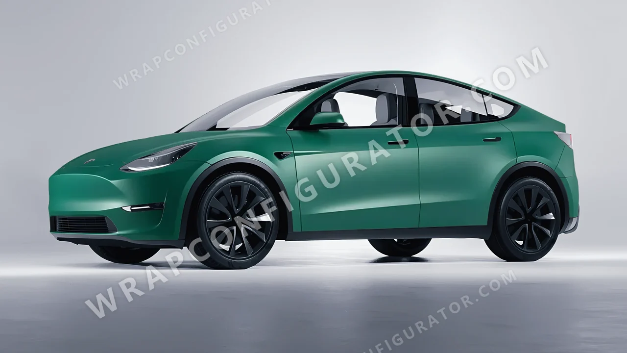 Grey Tesla Model Y 2020 wrapped in KPMF Matt Iced Green Titanium K75507