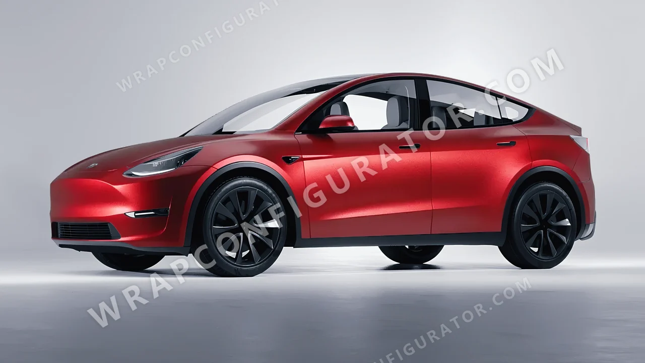 Grey Tesla Model Y 2020 wrapped in KPMF Matt Iced Red Titanium K75506