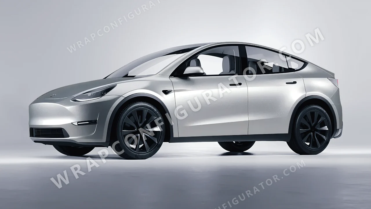 Grey Tesla Model Y 2020 wrapped in KPMF Matt Iced Silver Titanium K75501