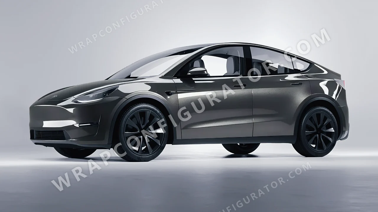 Grey Tesla Model Y 2020 wrapped in ORACAL Charcoal 970RA-937G