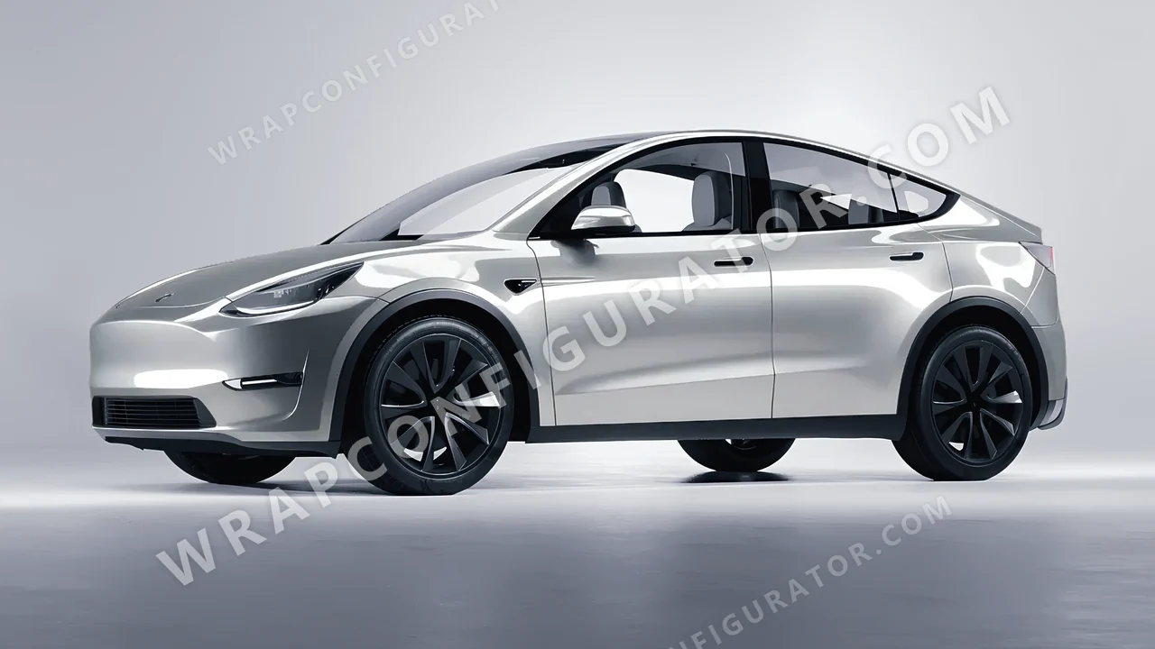 Grey Tesla Model Y 2020 wrapped in ORACAL Silver Lake 970RA-904G