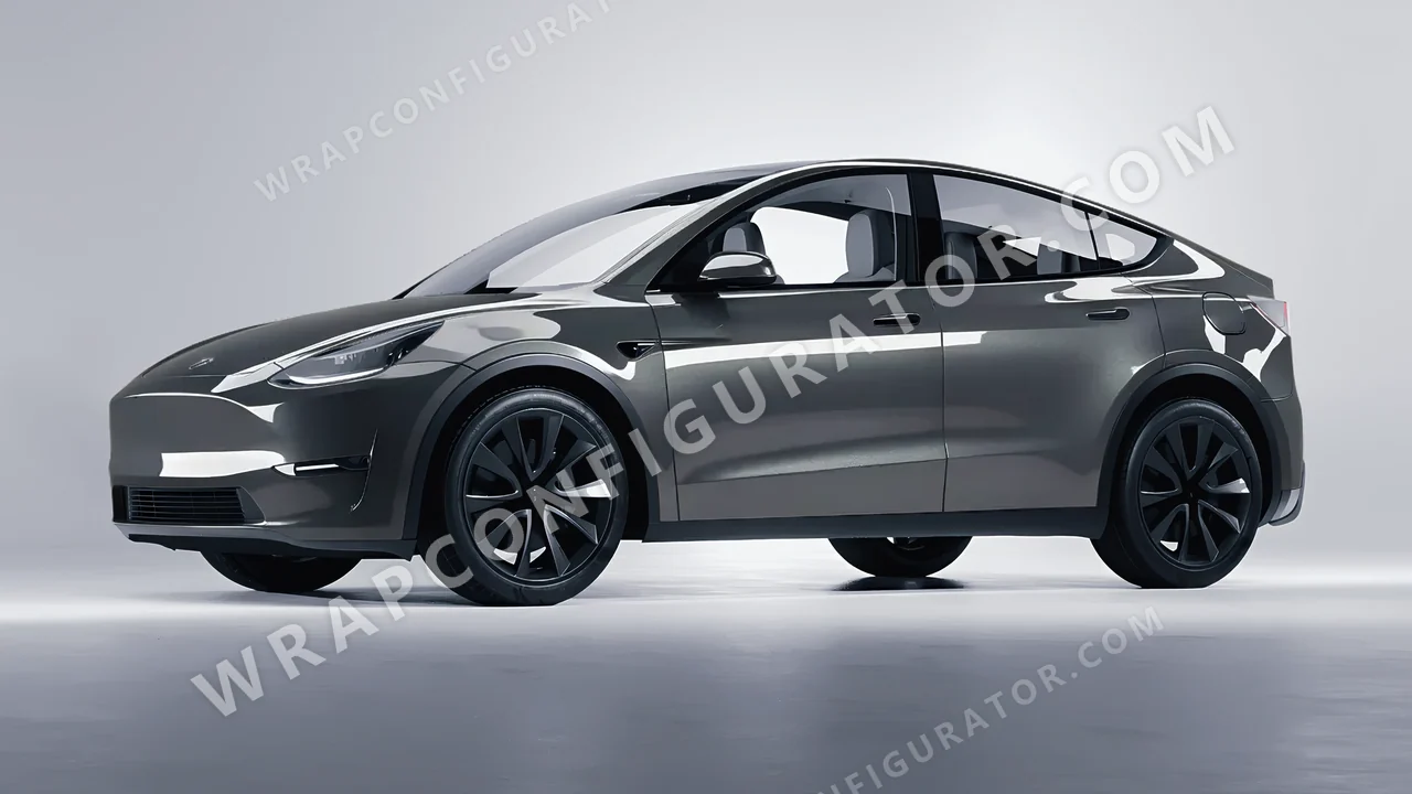 Grey Tesla Model Y 2020 wrapped in ORACAL Steel 970RA-795G