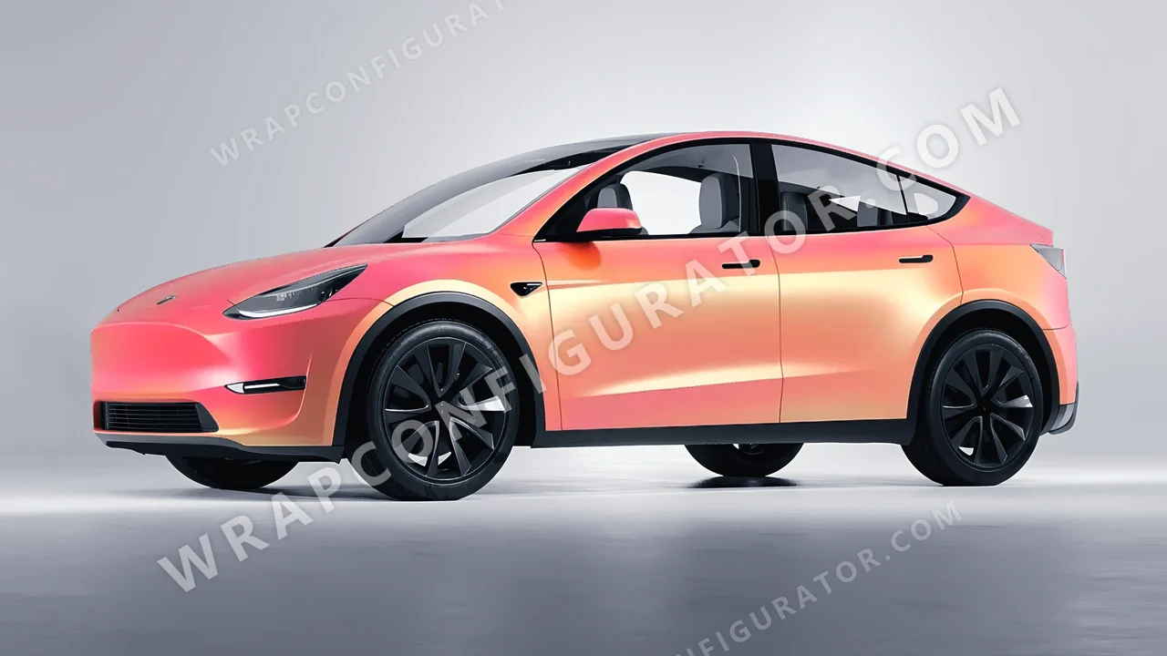 Orange Tesla Model Y 2020 wrapped in 3M Electric Coral SP213