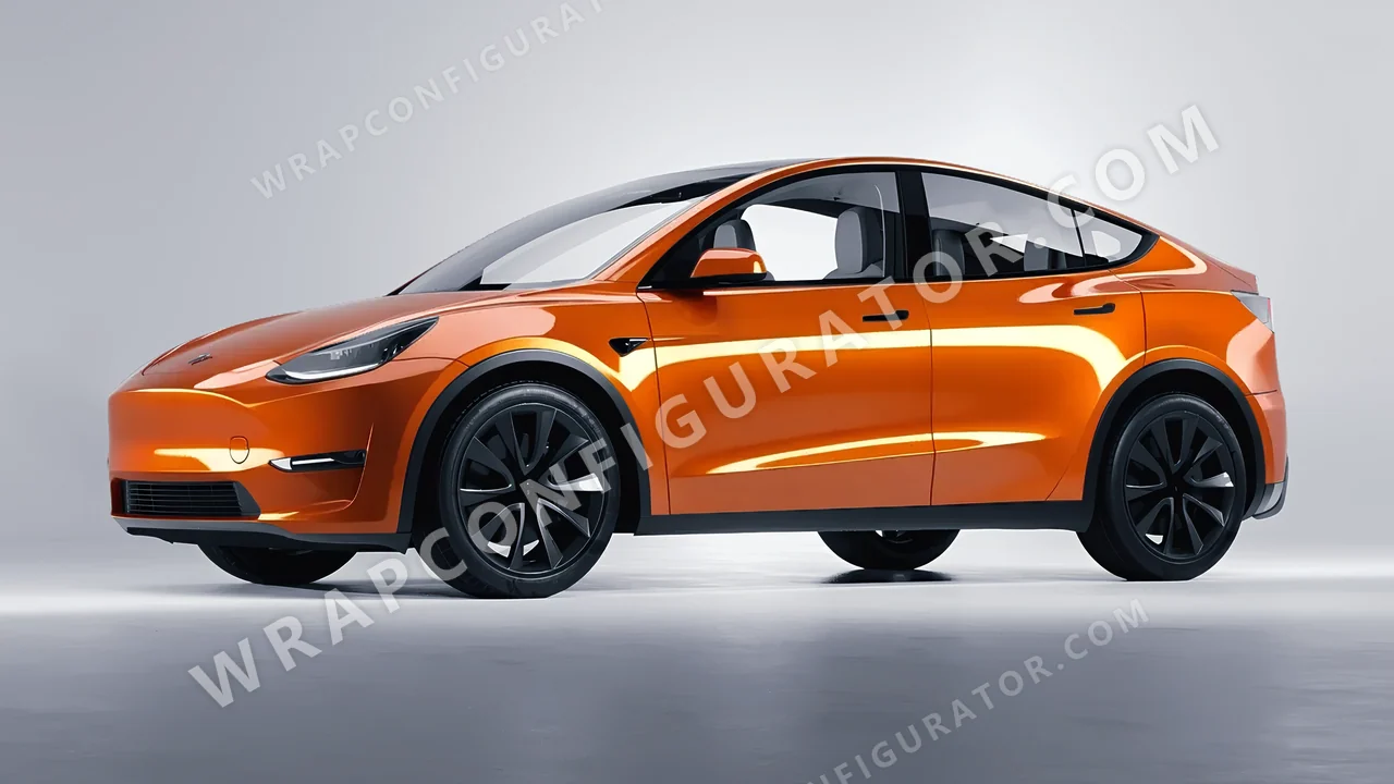 Orange Tesla Model Y 2020 wrapped in 3M Gloss Burnt Orange G14