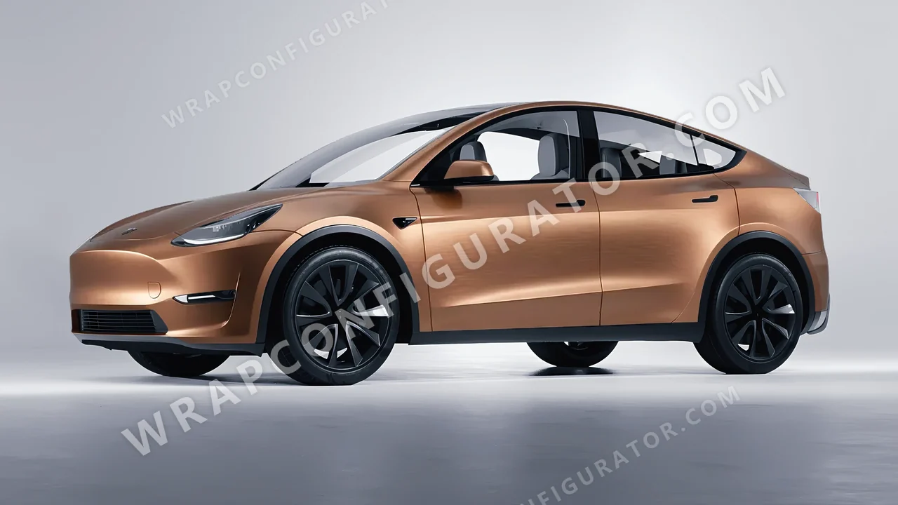 Orange Tesla Model Y 2020 wrapped in Avery Dennison Brushed Bronze SW900-933-X