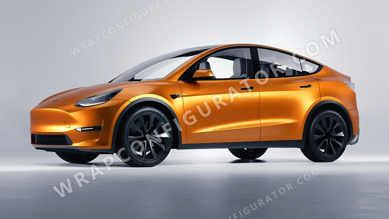 Orange Tesla Model Y 2020 wrapped in Avery Dennison Satin Stunning Orange SW900-316-S