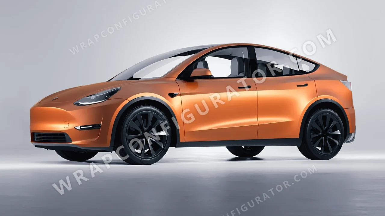 Orange Tesla Model Y 2020 wrapped in Avery Dennison Sunset Ride SW900-302-O