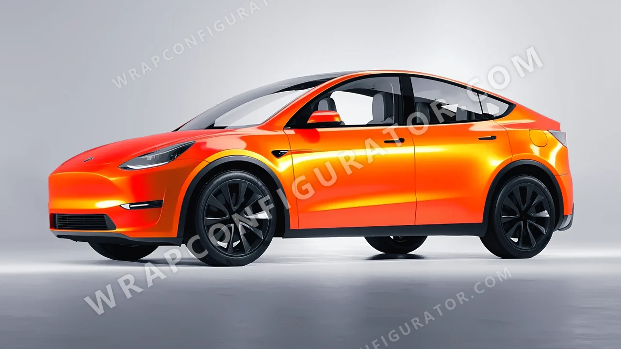 Orange Tesla Model Y 2020 wrapped in Colourshield PPF by HyperPro Deep Orange GSF11-P