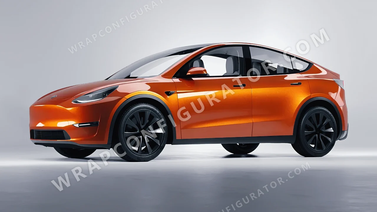 Orange Tesla Model Y 2020 wrapped in KPMF Ember Orange K75404