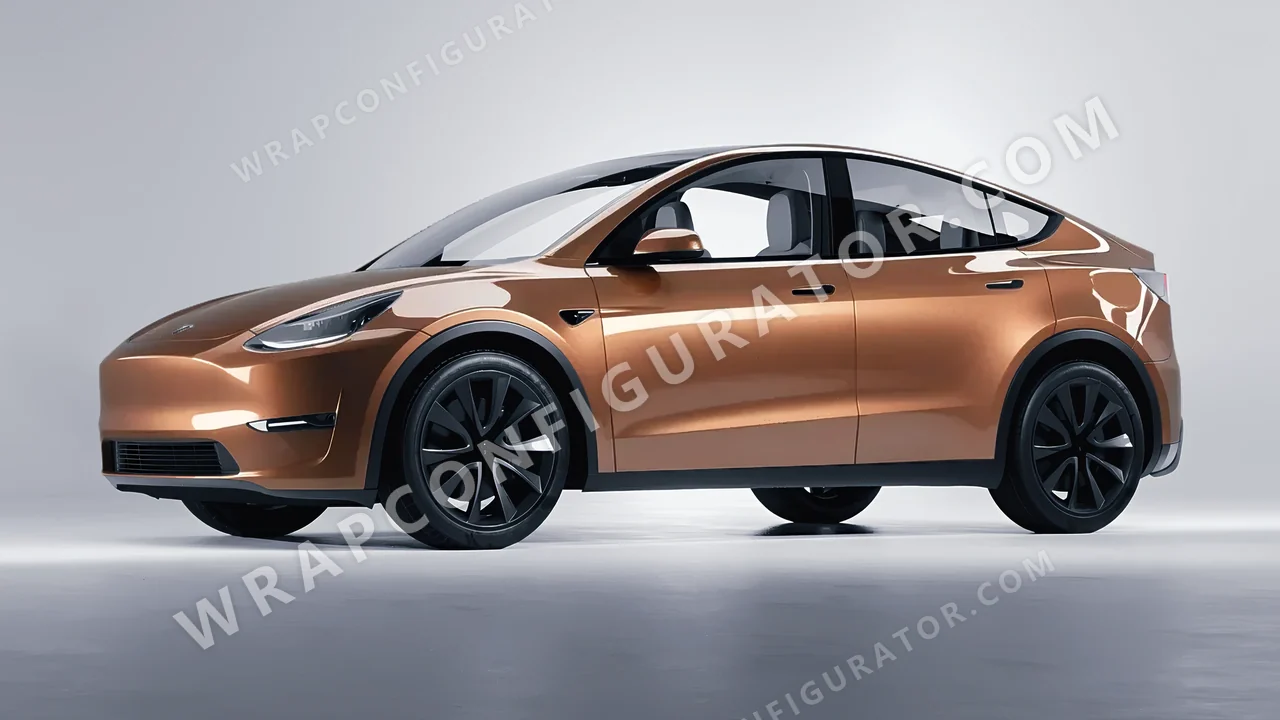 Orange Tesla Model Y 2020 wrapped in ORACAL Bronze Antique 970RA-921G