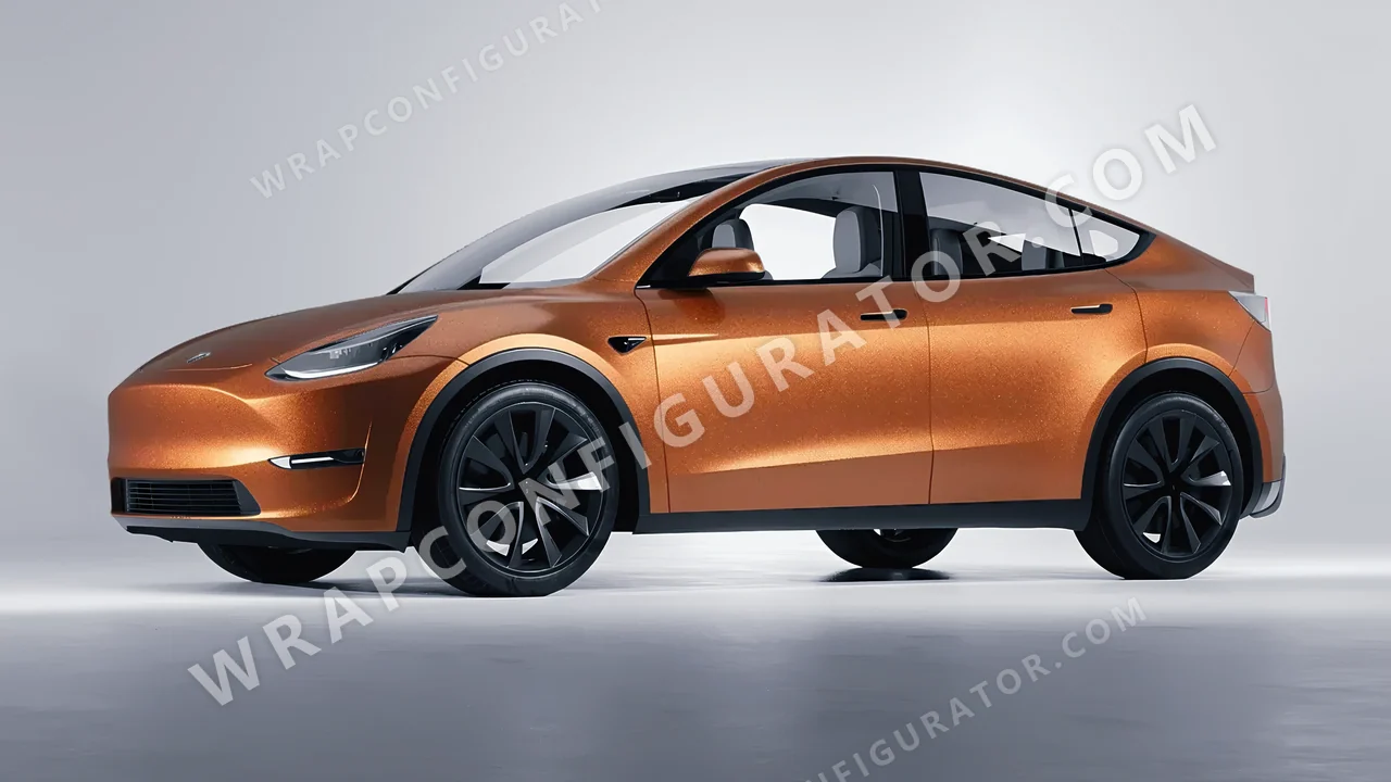 Orange Tesla Model Y 2020 wrapped in ORACAL Copper 970RA-092M