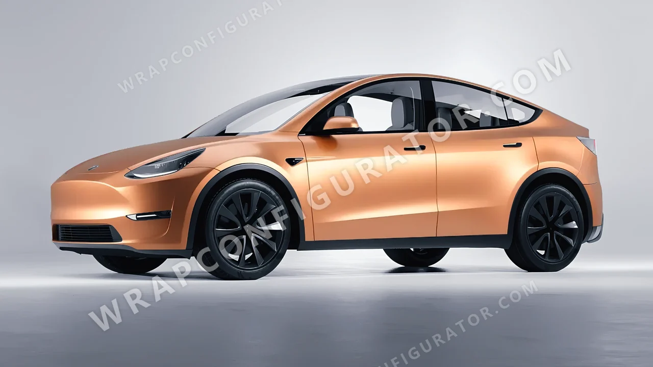 Orange Tesla Model Y 2020 wrapped in ORACAL Copper Kiss 970RA-313M