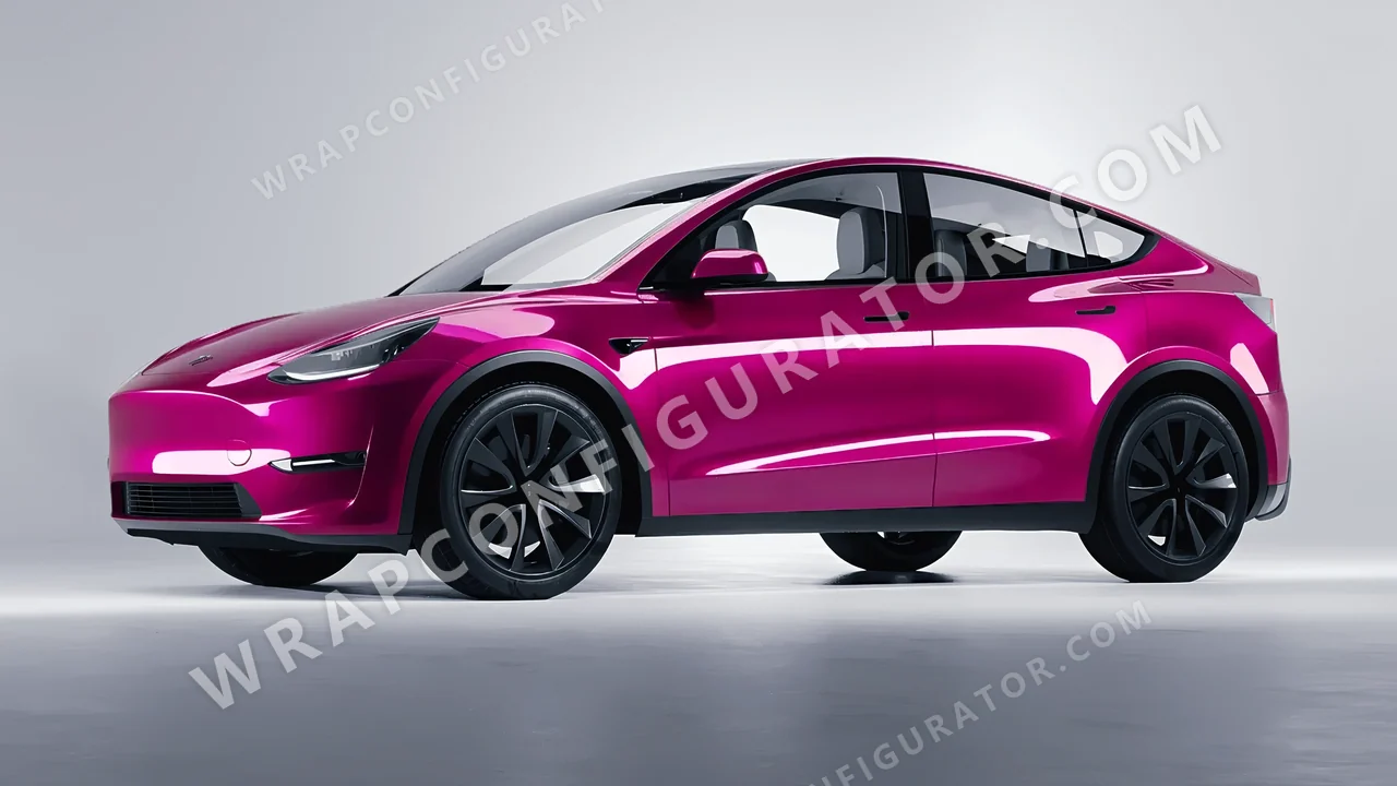 Pink Tesla Model Y 2020 wrapped in 3M Gloss Fierce Fuchsia G348