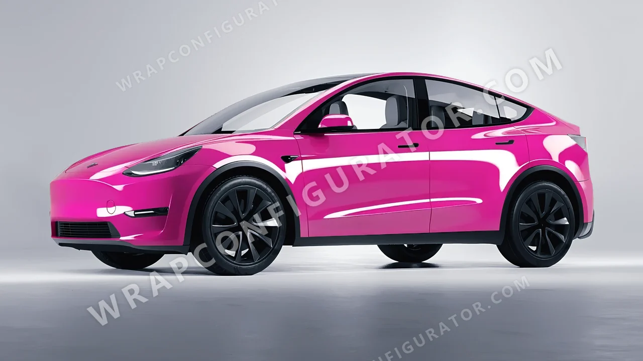 Pink Tesla Model Y 2020 wrapped in 3M Gloss Hot Pink G103