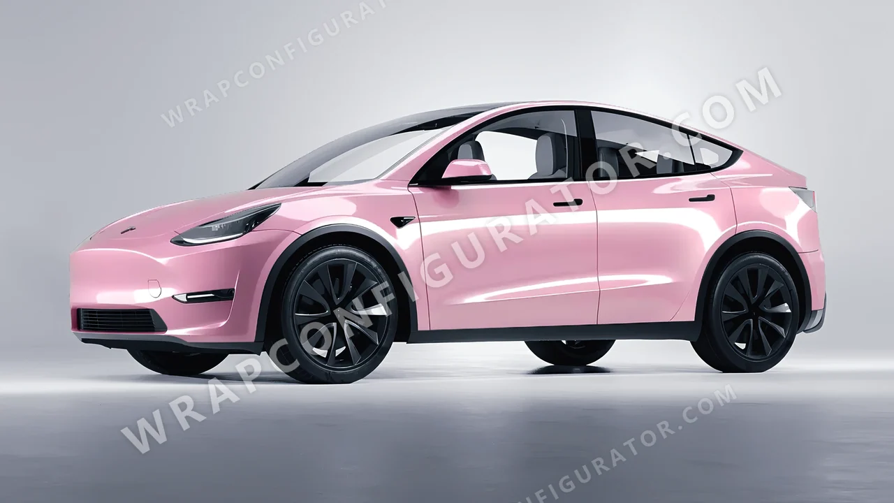 Pink Tesla Model Y 2020 wrapped in Avery Dennison Gloss Pearl Tutu Pink SW900-523-S