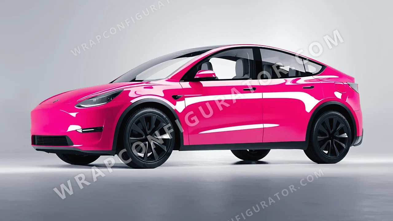 Pink Tesla Model Y 2020 wrapped in Inozetek Dynamic PPF Hot Pink DPPF941