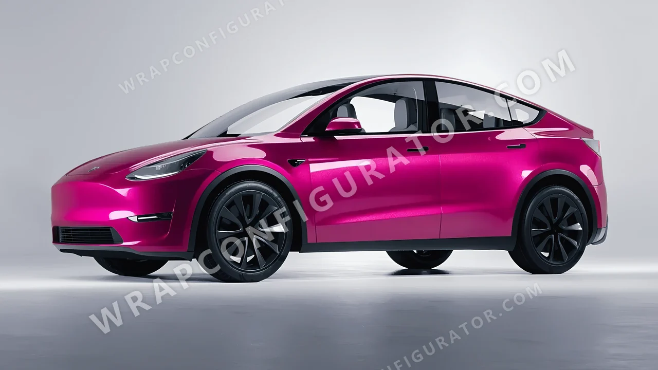 Pink Tesla Model Y 2020 wrapped in KPMF Cosmos Pink K75410