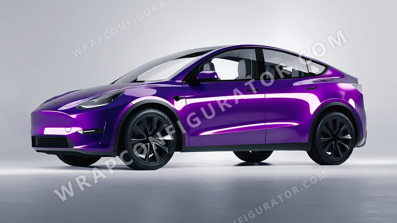 Purple Tesla Model Y 2020 wrapped in 3M Gloss Plum Explosion GP258