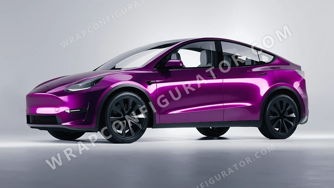 Purple Tesla Model Y 2020 wrapped in Avery Dennison Gloss Fun Purple SW900-568-S
