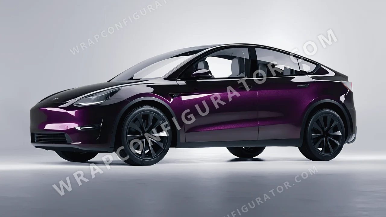 Purple Tesla Model Y 2020 wrapped in Colourshield PPF by HyperPro Black Eggplant HGM37-P
