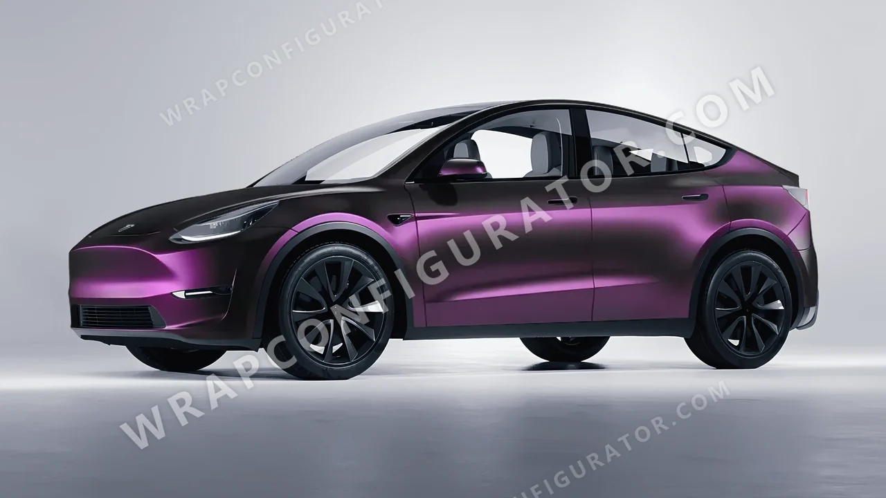 Purple Tesla Model Y 2020 wrapped in Colourshield PPF by HyperPro Ghost Black/Purple MSF06-P