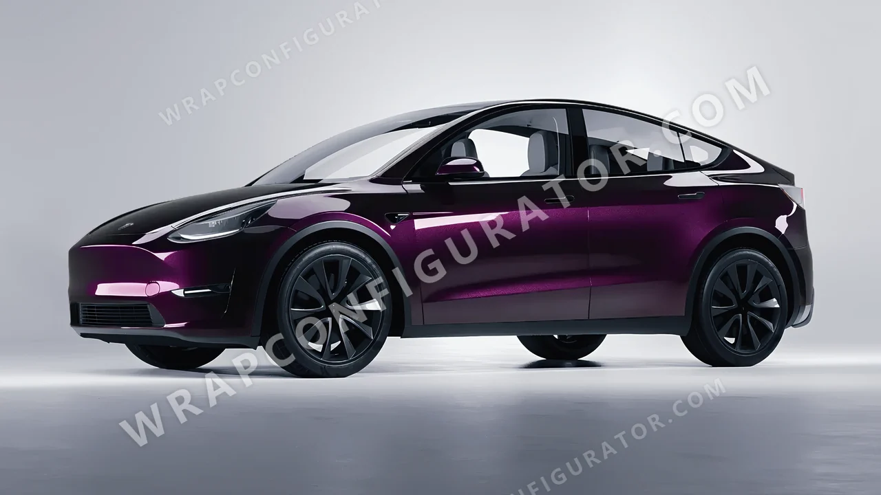 Purple Tesla Model Y 2020 wrapped in Colourshield PPF by HyperPro Midnight Purple GAF47-P