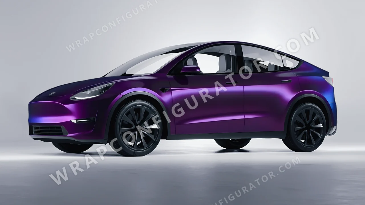 Purple Tesla Model Y 2020 wrapped in Colourshield PPF by HyperPro Midnight Purple MSF52-P