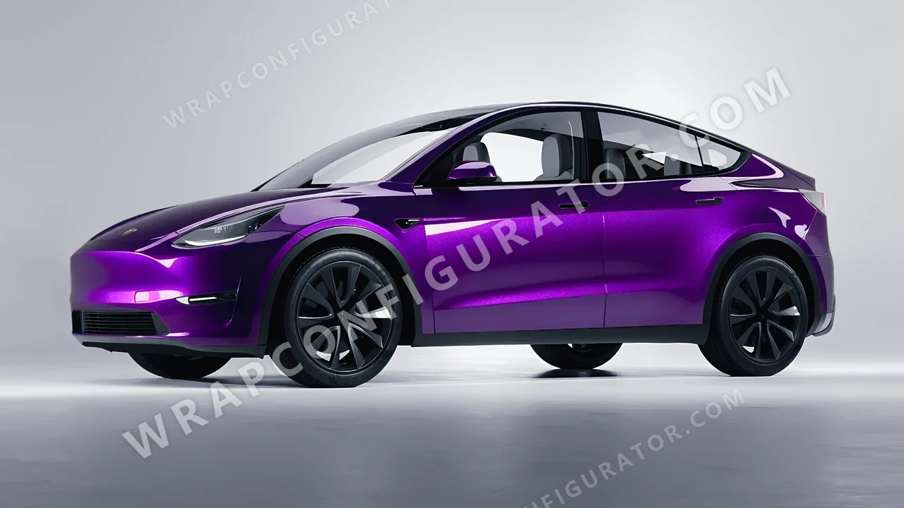 Purple Tesla Model Y 2020 wrapped in Inozetek Dynamic PPF Midnight Purple DPPF901