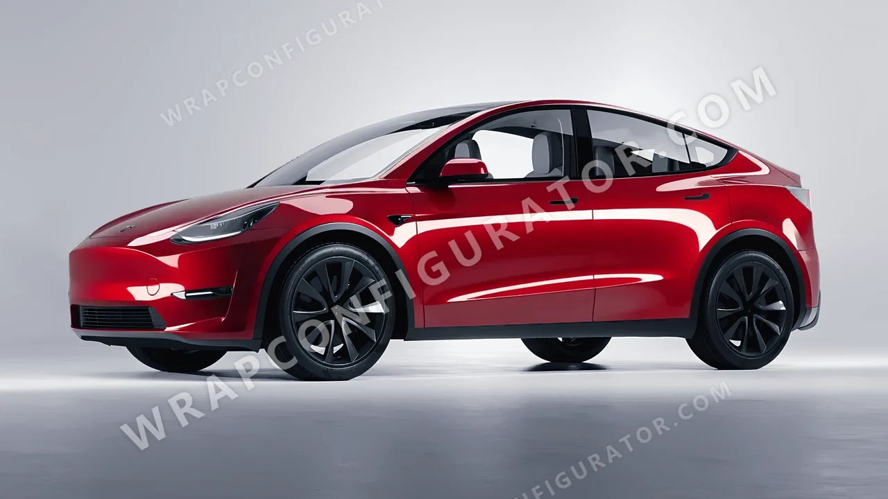 Red Tesla Model Y 2020 wrapped in 3M Gloss Cinder Spark Red GP253