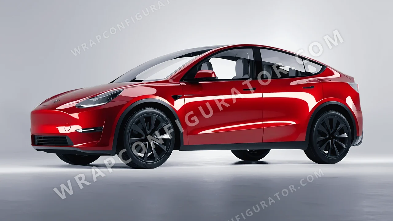 Red Tesla Model Y 2020 wrapped in 3M Gloss Dragon Fire Red G363