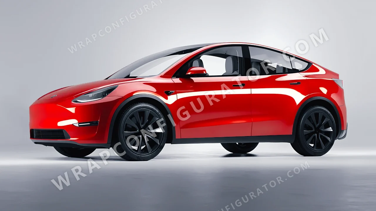 Red Tesla Model Y 2020 wrapped in 3M Hot Rod Red HG13