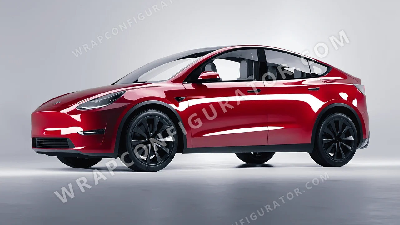 Red Tesla Model Y 2020 wrapped in ORACAL Cardinal Red 970RA-028G