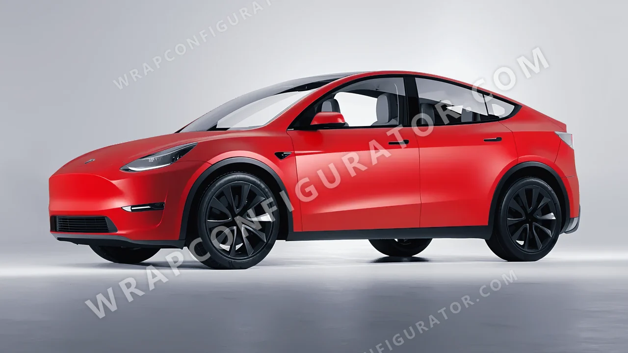 Red Tesla Model Y 2020 wrapped in ORACAL Cardinal Red 970RA-028M