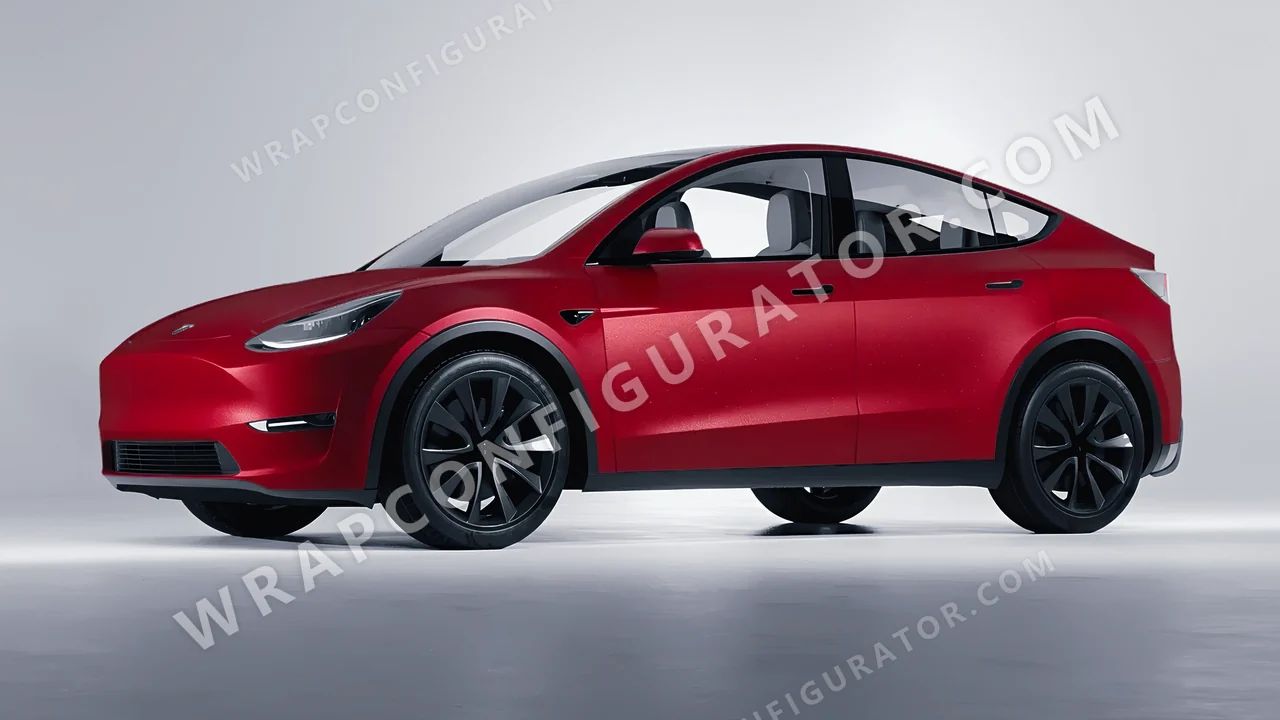 Red Tesla Model Y 2020 wrapped in ORACAL Imperial Red 970RA-372M