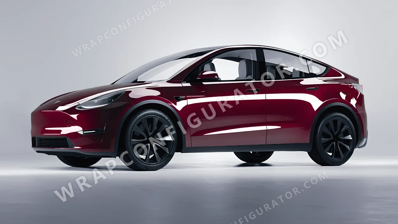 Red Tesla Model Y 2020 wrapped in ORACAL Purple Red 970RA-026G