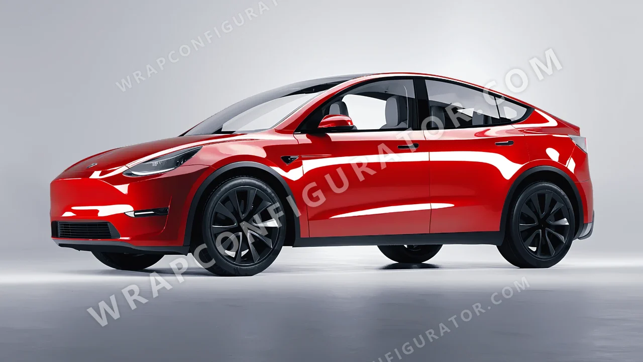 Red Tesla Model Y 2020 wrapped in ORACAL Red 970RA-031G