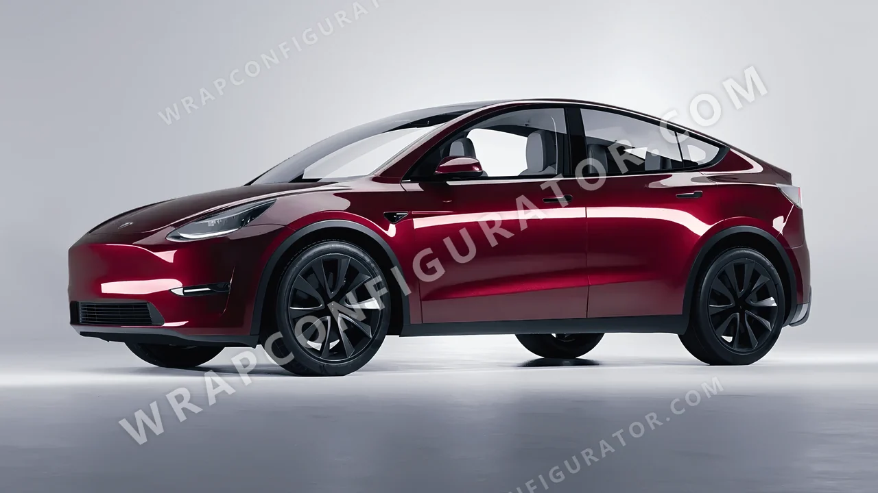 Red Tesla Model Y 2020 wrapped in ORACAL Red Brown 970RA-369G